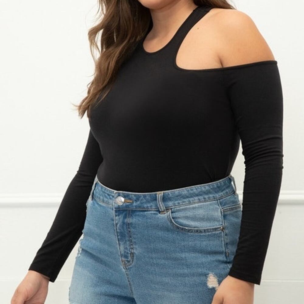ELOQUII Elements Plus Size Cut-Out Shoulder T-Shirt plus size sexy stretch 26/28